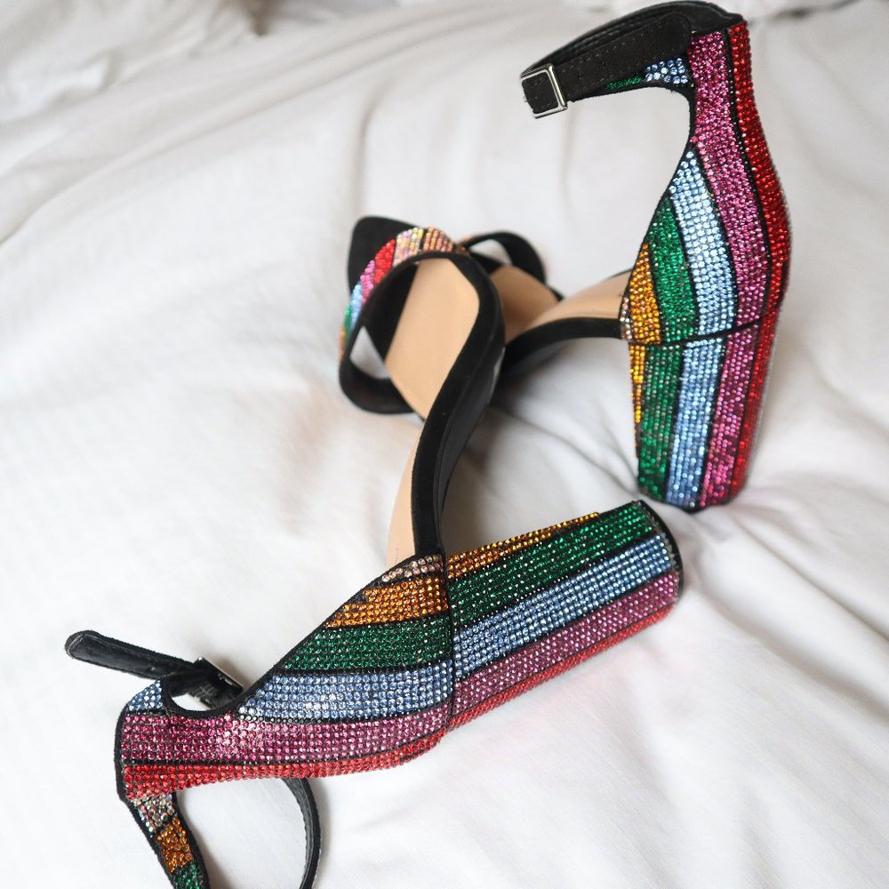 INC Rainbow Rhinestone Block Heel 9M